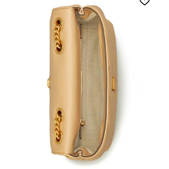 Tory Burch Small Kira Sand Beige Chevron Shoulder Bag, Great Used Condition - Picture 4 of 16